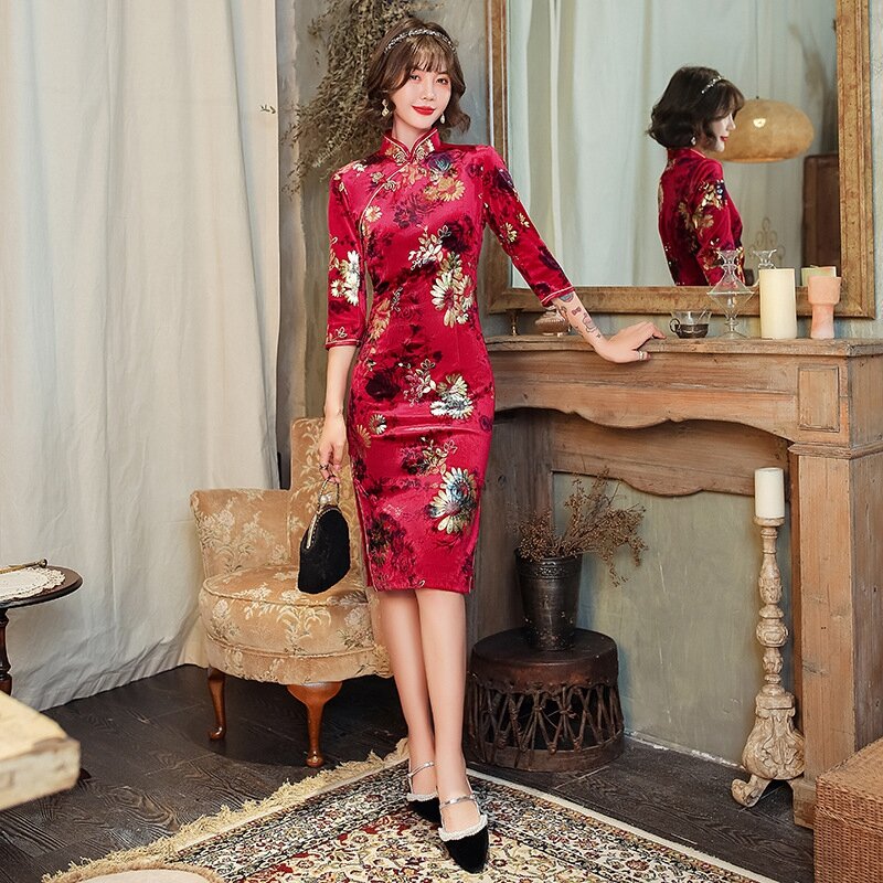 Simple Elegant Cheongsam Improved Qipao Dress Retro Daily Party Literary Chinese Young Girl Style Dress 2022