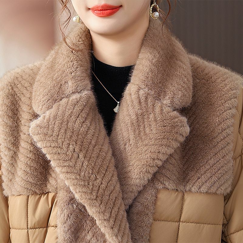 ファーカラー-女性の冬の毛皮のコートとヘッドバンド、短い暖かいぬいぐるみの革のジャケット、綿の厚いジャケット、2023