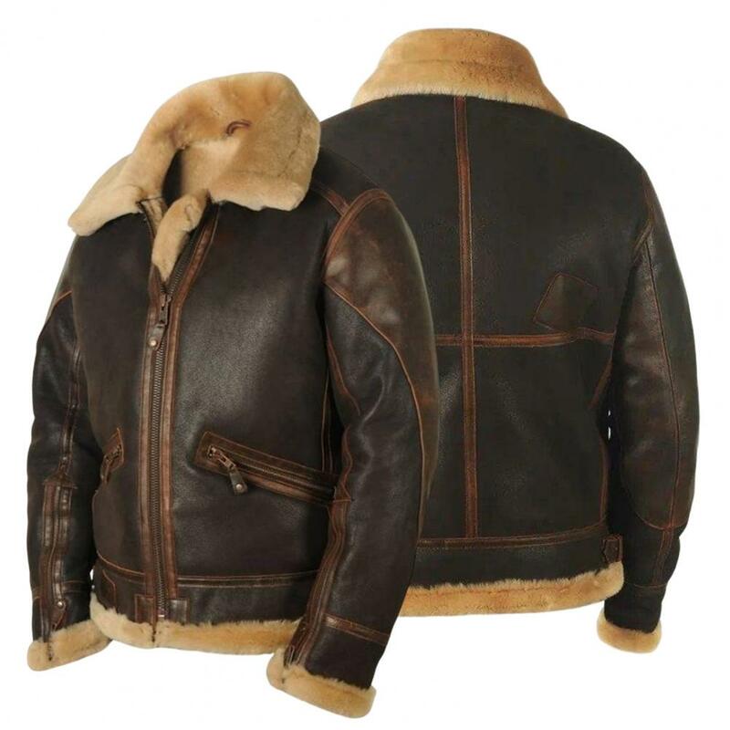Männer Mantel Plüsch Zipper Verschluss Langarm Turndown Kragen Herbst Winter Coldproof Jacke Outwear für Den Täglichen Verschleiß