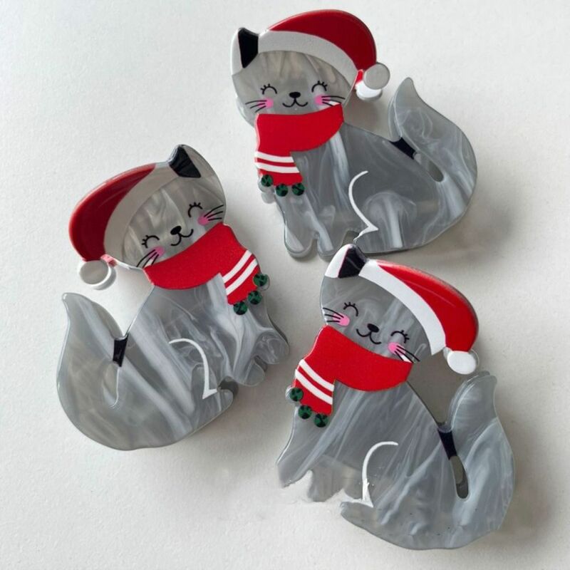 아세트산 동물 헤어 클로, 만화 크리스마스 모자, 고양이 헤어 클립, 머리 장식 그랩 클립, 크리스마스 상어 클립