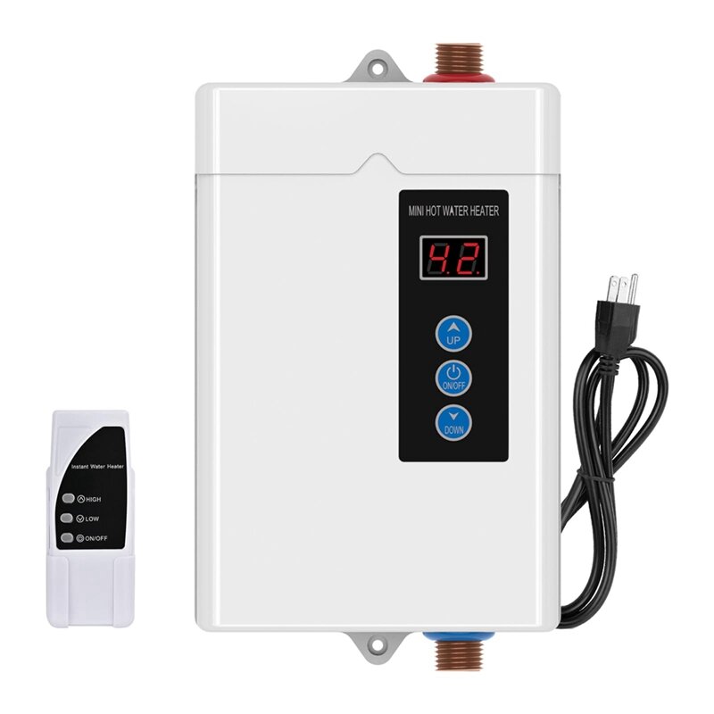 US Plug,3000W Tankless Water Heater Electric,Instant Hot Water Heater With Remote Control, LCD Touch Screen Water Heat