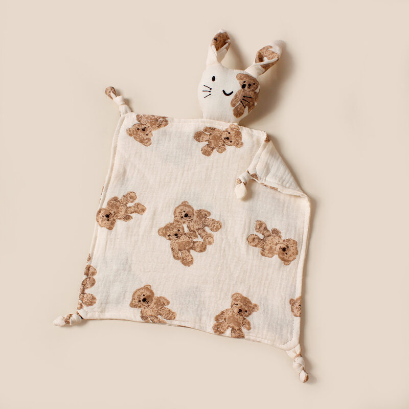 ผ้านวมผ้ามัสลินผ้าฝ้ายสำหรับเด็กใหม่พิมพ์ลายตุ๊กตาแมวเด็กนอนหลับของเล่นผ้าขนหนูซับน้ำลาย