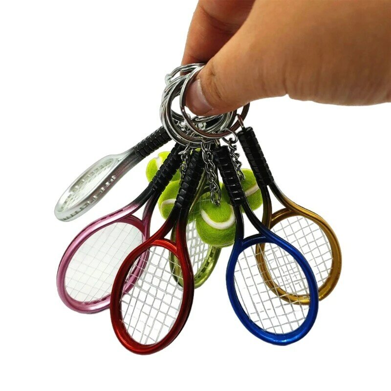 OFBK 6Pcs Tennis Keychain with Tennis Bat and Tennis Ball, Keychain Decorations Accessory for Backpack Purse Charm Pendants
