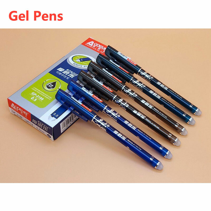 Bolígrafo de Gel borrable con mango lavable, varilla de recarga, tinta azul y negra, papelería escolar, escritura de oficina, 0,5mm, 5/10/20 unidades por juego