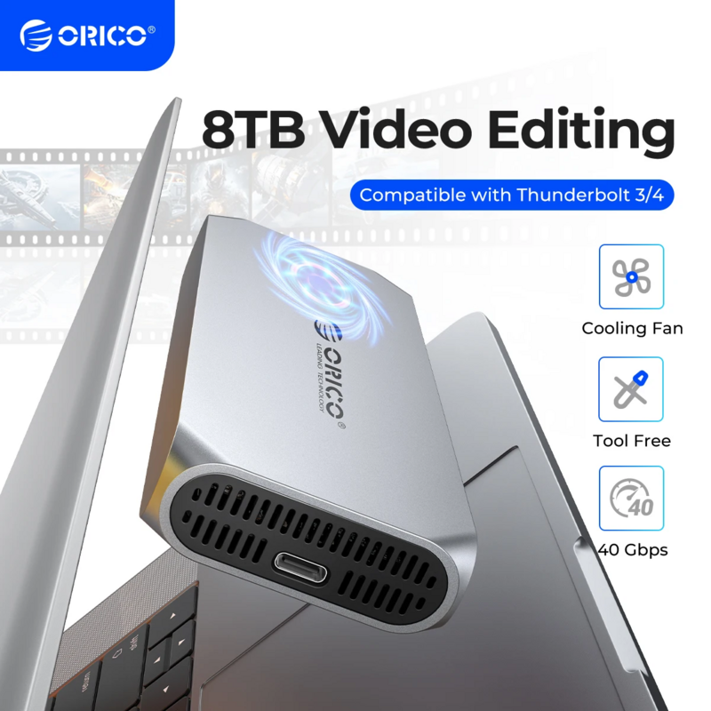 ORICO 8TB USB4 40Gbps kandang dengan kipas pendingin PCIe4.0 NVME kandang aluminium kompatibel Thunderbolt 3/4 untuk mac mini iMac