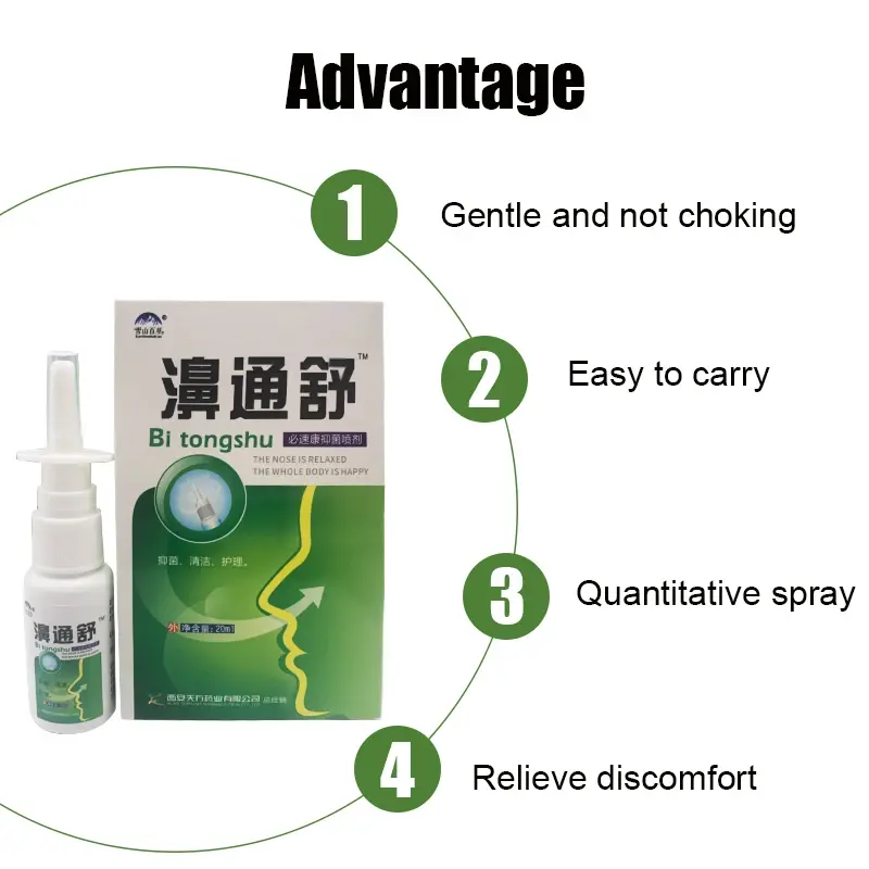 Spray de ervas médicas tradicionais chinesas, sprays nasais, rinite crônica, desconforto nasal, nariz coceira, erva fresca, cuidado do nariz