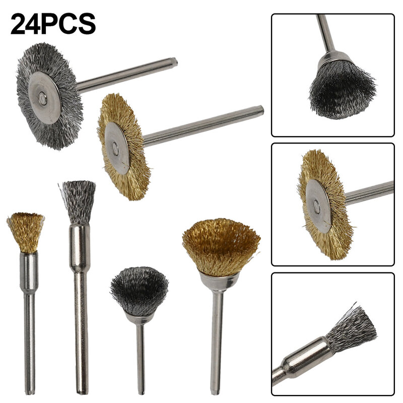 Wire Brush Brass Brush 24PCS Abrasive Block Polishing Removal Brush Rotary Tools Stainless Steel Wire Brush Durable