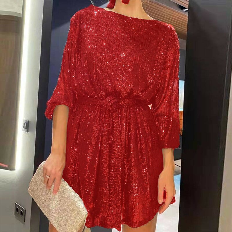 Temperamento elegante vestido de lantejoulas sexy para mulheres, festa, coquetel, vestido de noite, nova moda, 2024
