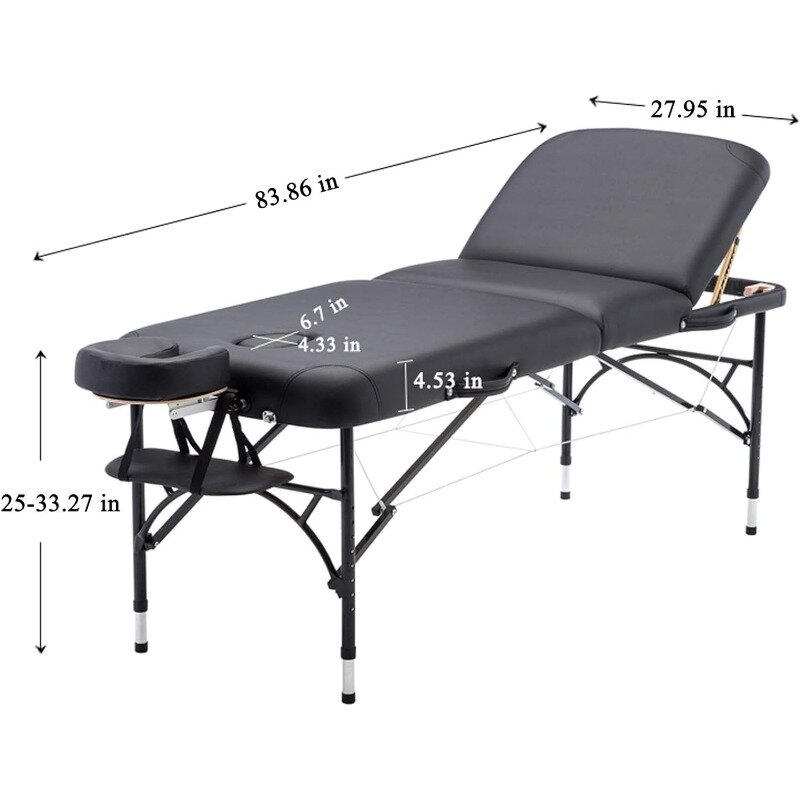 Складной портативный легкий массажный стол, Ширина 28 дюймов, 3 складных, с алюминиевыми ножками, для салонов красоты и татуировок