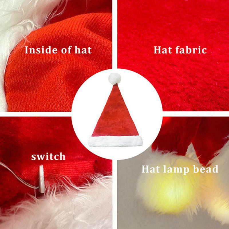 Chapeau de Père Noël Shoous en peluche avec lumière LED pour enfants et adultes, accessoires de cosplay de Noël, fournitures de décoration, cadeau de vacances