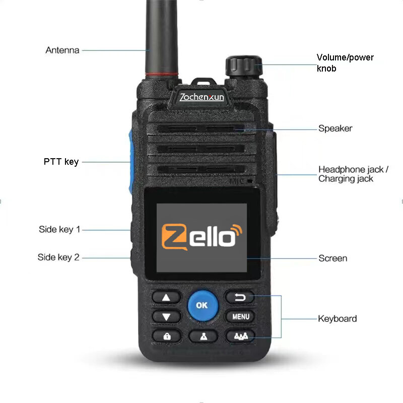 B5 Zello-walkie-talkie 4g con tarjeta Sim, Radio bidireccional de largo alcance, diente azul, Profesional, potente