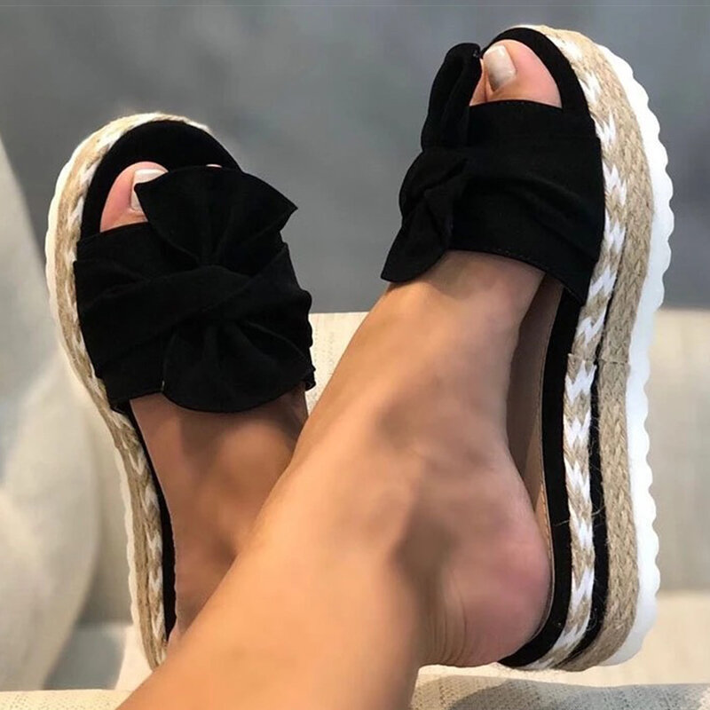 Sandalias de plataforma con lazo para Mujer, zapatillas de tacón, cuñas, zapatos de playa elegantes, Verano