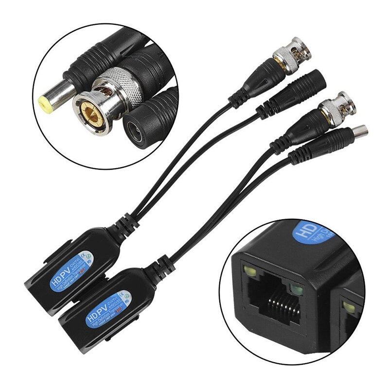 Adaptor Video CCTV pasif, 2 buah adaptor BNC ke RJ45 dengan kamera keamanan pengawasan Full HD 1080P-5MP kabel Ethernet
