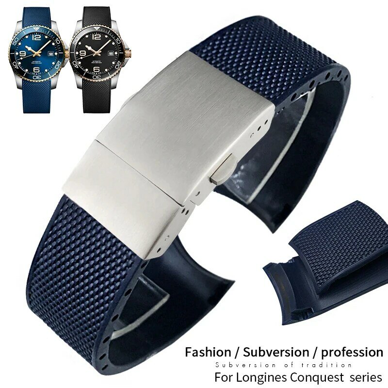 19mm 20mm 21m Rubber Silicone Watchbands for Longines Hydroconquest L3.781 L3 41mm 43mm Dial Conquest Waterproof Watch Strap