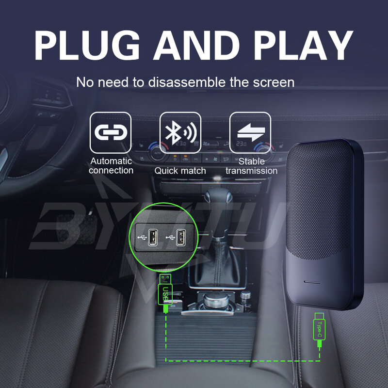 Adaptador de Carplay Auto Android sem fio, Dongle, Bluetooth, Wi-Fi, Plug And Play para Honda, Audi, Mercedes, Kia, Volkswagen, Mini6.0
