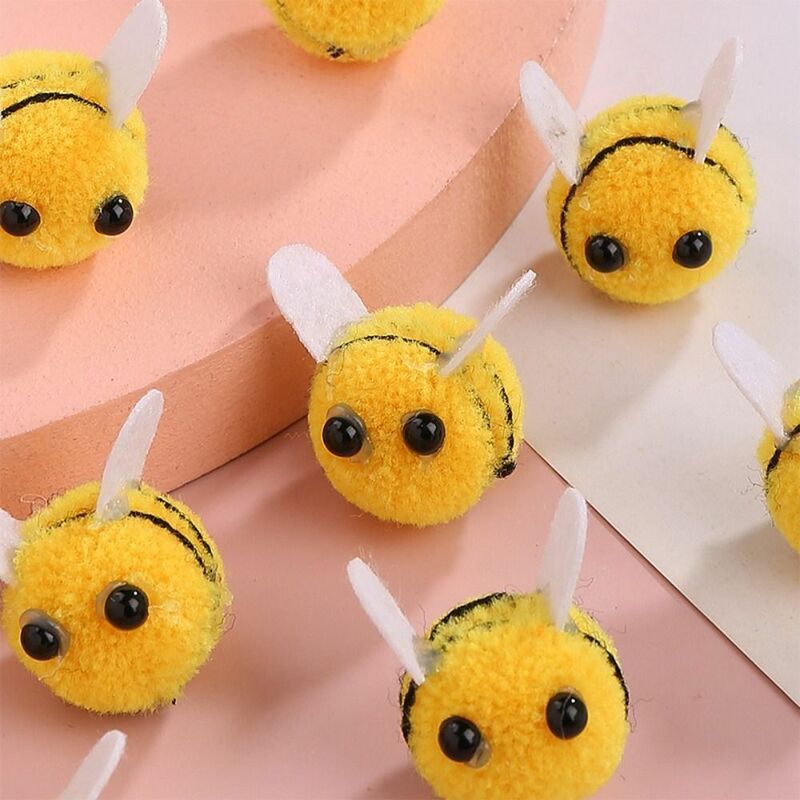 Mini bola de feltro de lã de abelha, Abelhas amarelas fofas, Cocar artificial, Artesanato criativo, Decoração de roupas, Little Craft, 10pcs