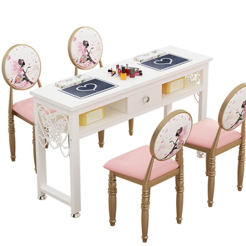 Art Design Kawaii Nail Desk Organizer Drawer Storage Light Luxury Nail Table Chair Nordic Stolik Do Paznokci Salon Furniture