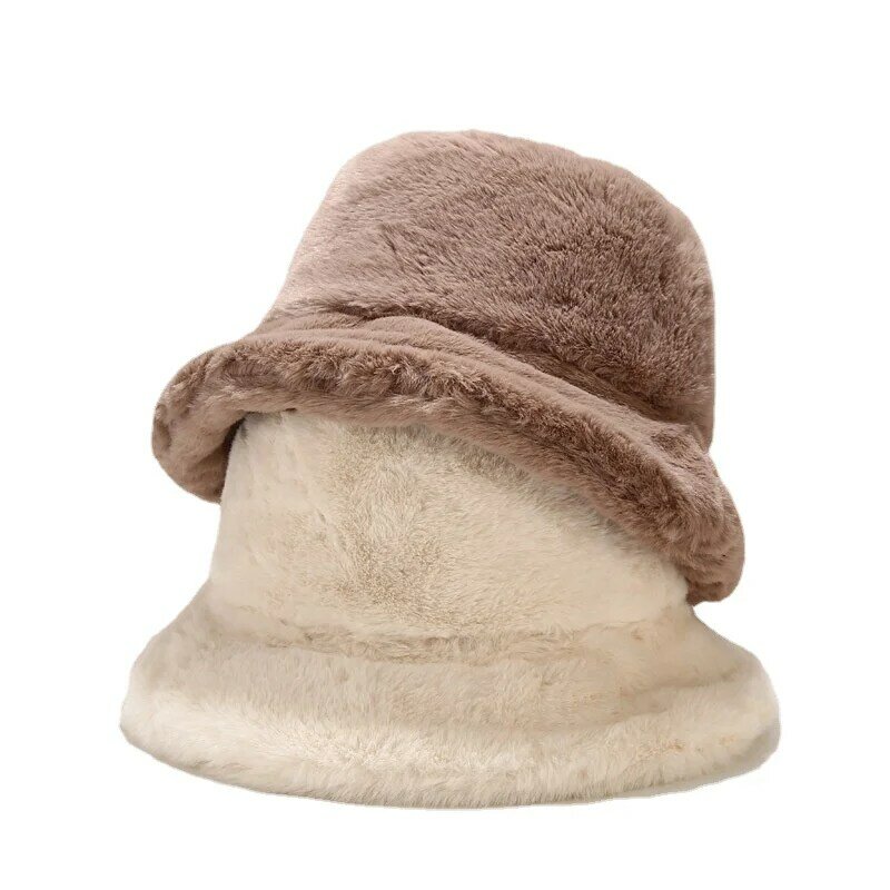 Chapéus de balde de inverno sólido ao ar livre quente homem mulher panamá chapéu engrossado macio falso pele coelho pescador boné