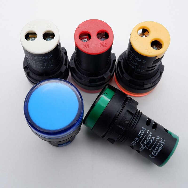 LED電源警告インジケーター,プラスチック信号灯,AC,赤,緑,青,黄,白,6v,12v,24v,220v,16mm