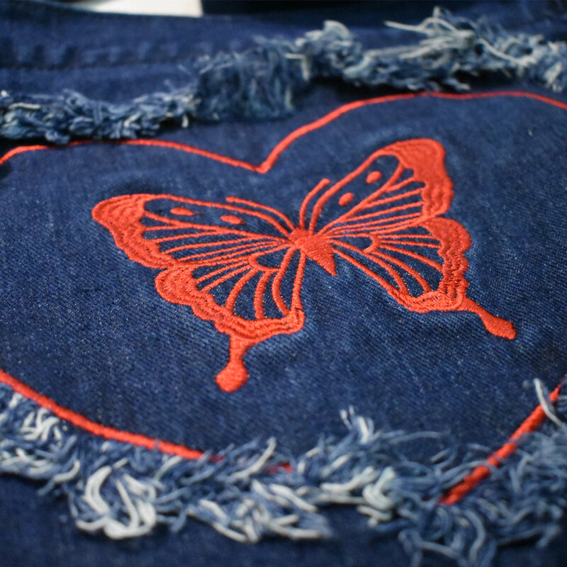 Totes Y2K Tas Jeans Rumbai Denim Selempang Tali Bahu Motif Kupu-kupu Gaya Jepang Tren Fashion Tas Tangan Jinjing Besar