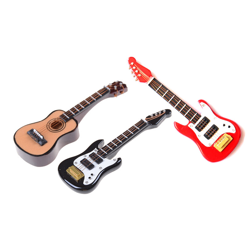 Guitarra eléctrica de madera en miniatura para niños, juguete de decoración para casa de muñecas, 1:12, 1:6
