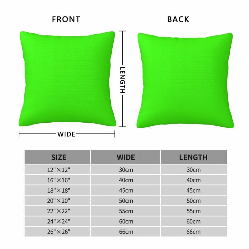 Funda de almohada cuadrada verde fluorescente de neón liso, funda de almohada creativa de terciopelo de lino y poliéster, venta al por mayor