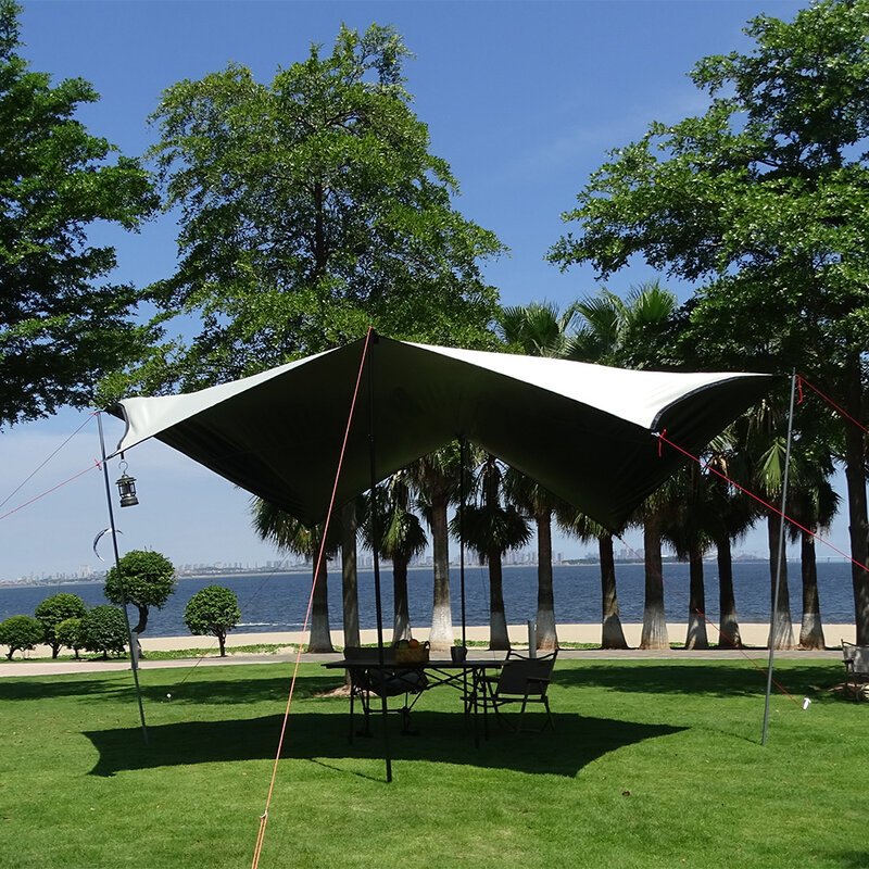 Lona de revestimiento negra grande de 5x4,5 m, toldo de mariposa Hexagonal impermeable, lona de sombra para acampar al aire libre, refugio, parasol, Flysheet