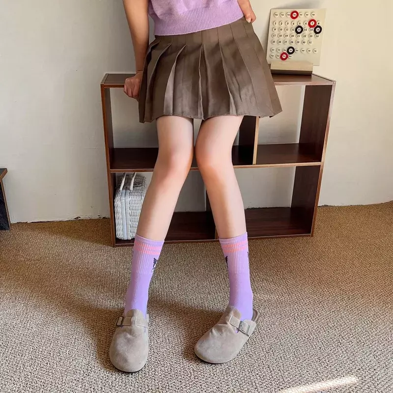 Sanrio Kuromi calzini per ragazze Kawaii Little Witch calze viola in cotone pettinato a tubo medio