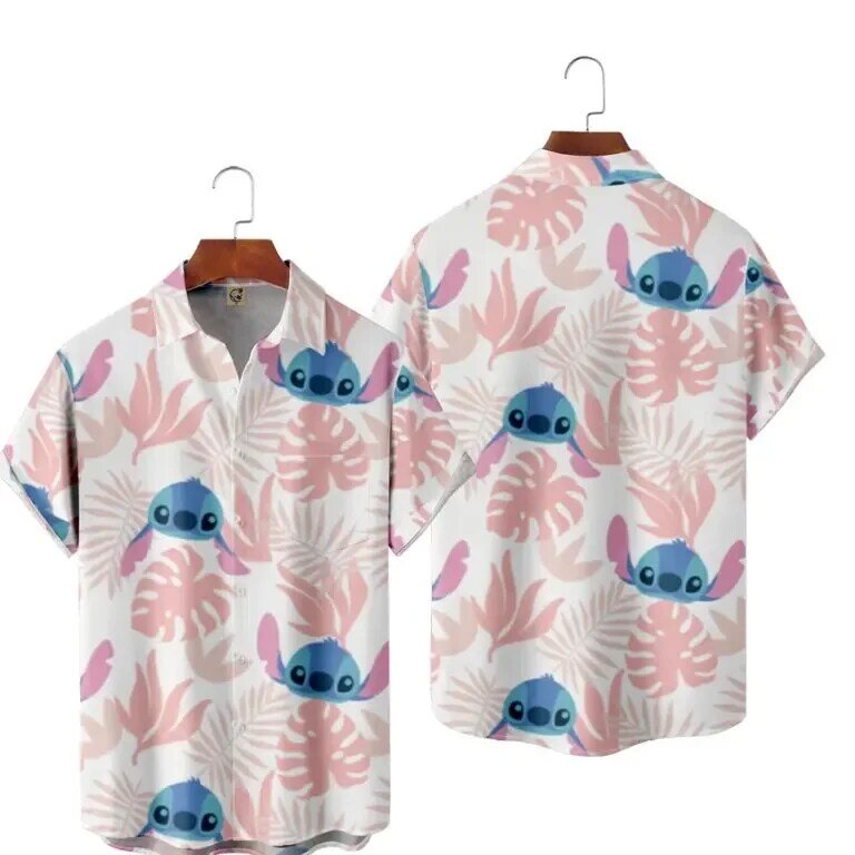 Camisas hawaianas de manga corta con botones para hombre, camisas hawaianas de Disney, camisas de vacaciones, Tops de playa informales, Stitch, Verano