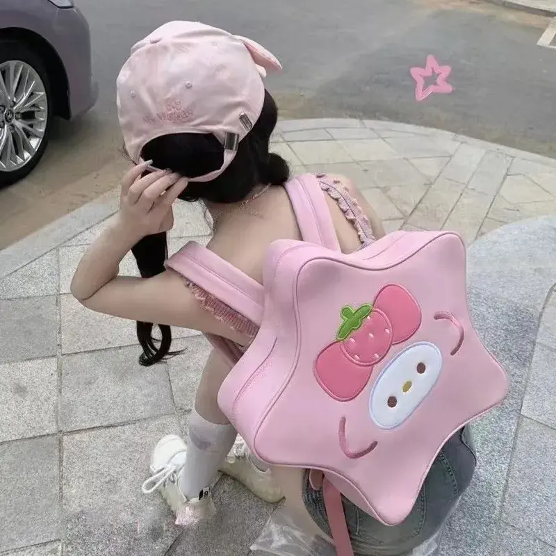 Рюкзак Hello Kitty y2k женский из ПУ кожи, милый креативный вместительный ранец из искусственной кожи с пятиконечной звездой, милый хот-стиль Kuromi