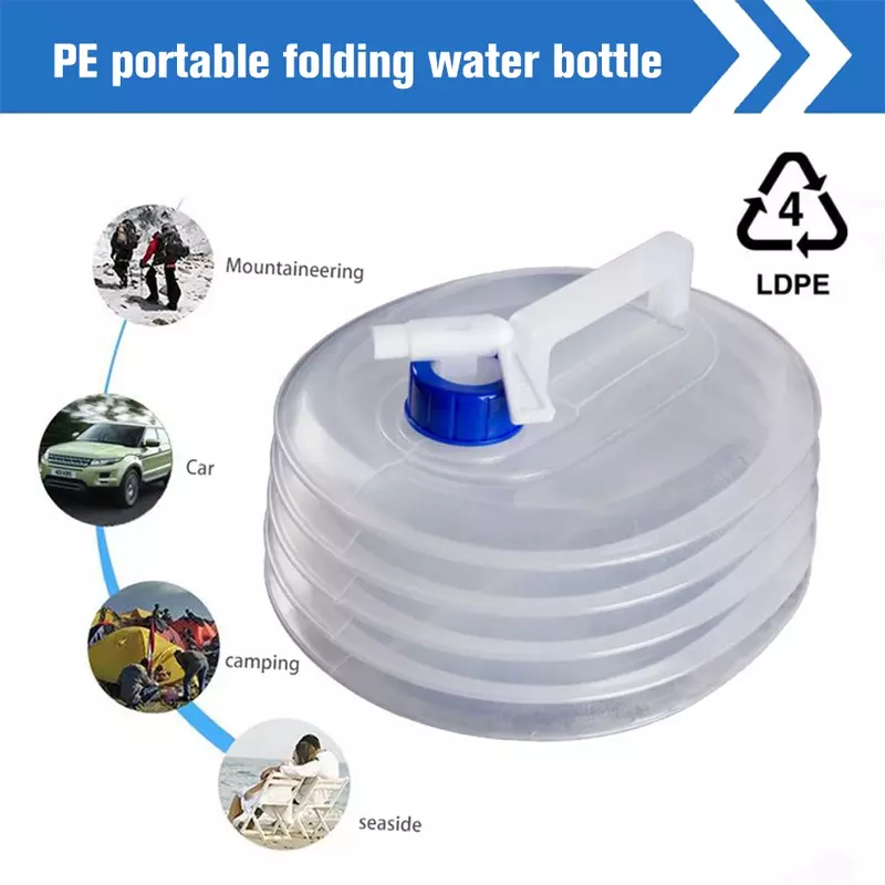 Foldable Outdoor Bucket Bolsa de água, grande capacidade, Tanque de água de viagem, Faucet portátil, Piquenique Caminhadas Equipamento, 3L, 5L, 8L, 10L, 15L