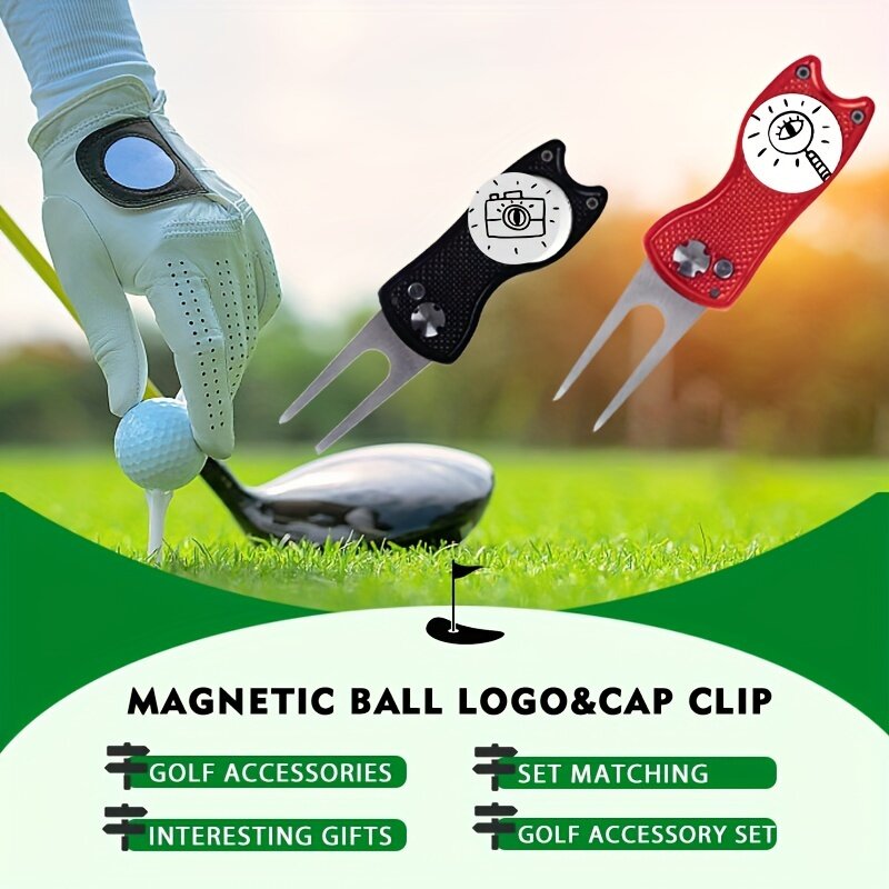 25 мм магнитный металлический логотип мяча для гольфа-французское оборудование, логотип комиксного мяча, винтажный логотип мяча для гольфа и набор зажимов для шляпы-идеальный гольф