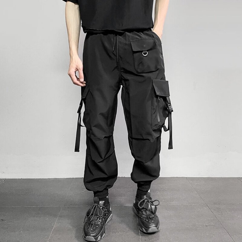Calça de carga tática multi bolso masculina, roupa técnica algemada, estilo punk de rua alta, Y2K, verão, nova chegada, 2022