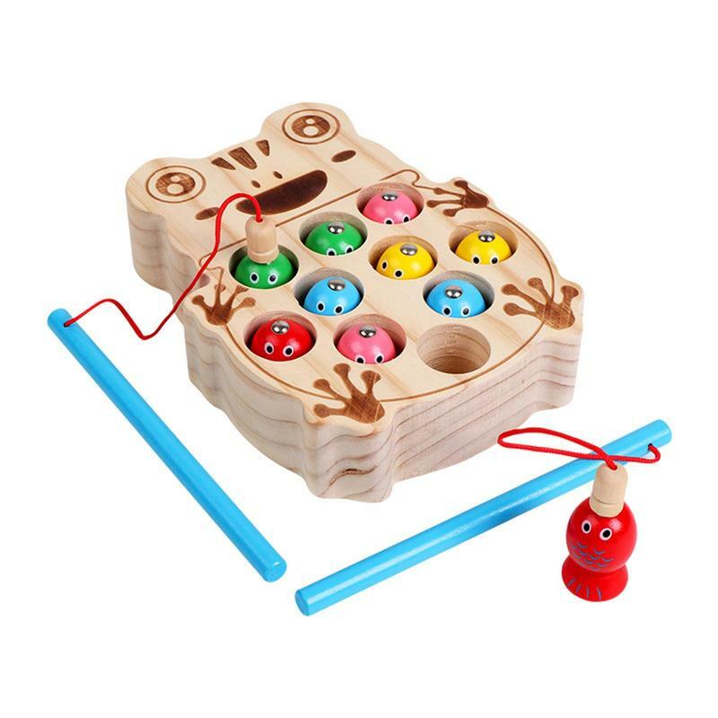 Jogo de pesca de madeira para crianças pré-escolares, montessori brinquedo, vara de pesca, portátil, família, colorido, jogo para crianças