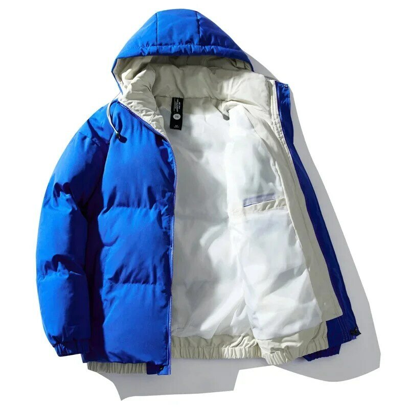 Pakaian katun pria, mantel musim dingin igugur, pasang merek Korea berkerudung, jaket bantalan katun tebal, tren.