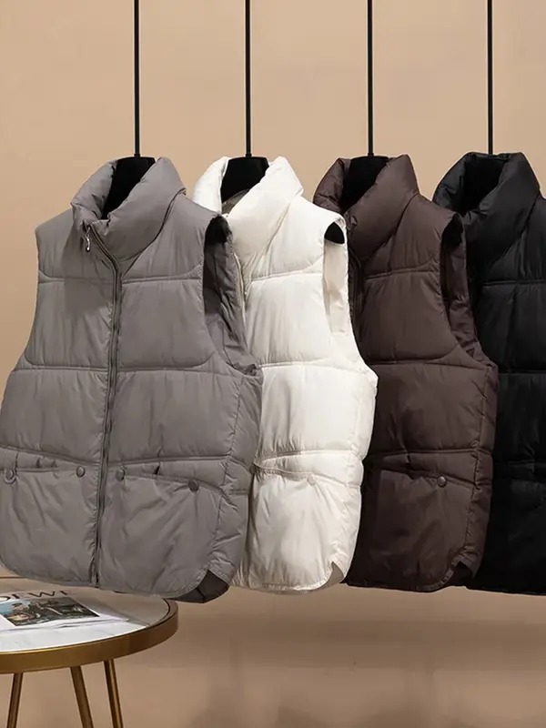 Vielleicht-Colete feminino casual, jaqueta curta, zíper cortado, colete de algodão acolchoado de inverno, outono, novo