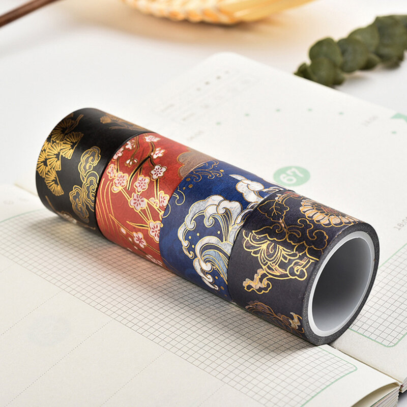 Plester Washi Vintage selotip dekoratif buku harian pita perekat alat tulis kertas bungkus perlengkapan jurnal buku tempel kertas timah emas