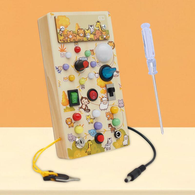 Lights Switch Busy Board Toys with Buttons Toddlers Learning Cognitive Basic Motor Skills Kids Activity Sensory Board Toy