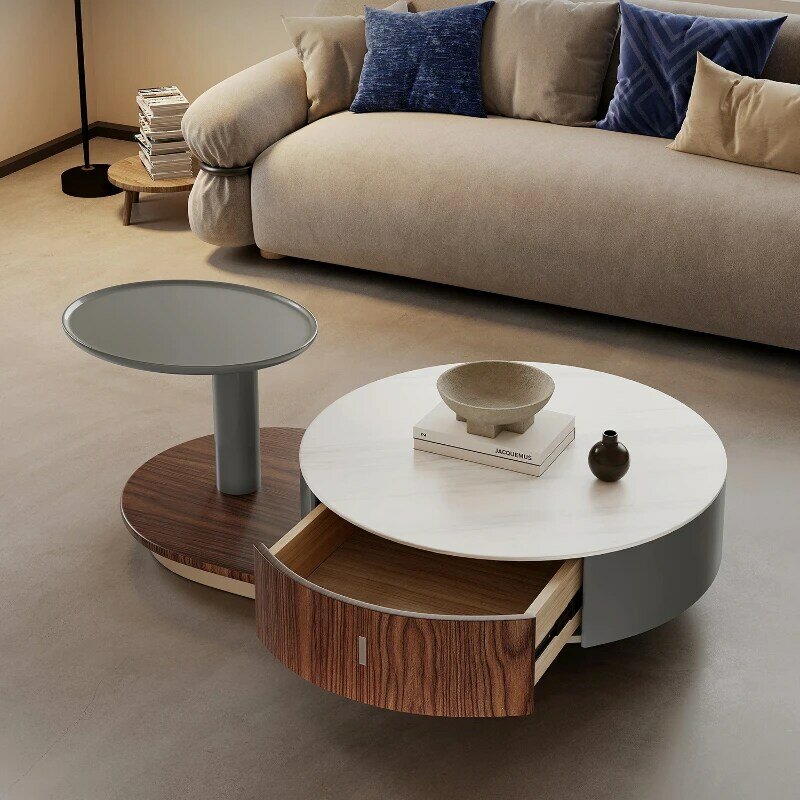 الحد الأدنى حجر لوحة طاولة القهوة الخفيفة الفاخرة الحديثة شقة صغيرة تصميم الشعور حجم طاولة الشاي المستديرة
