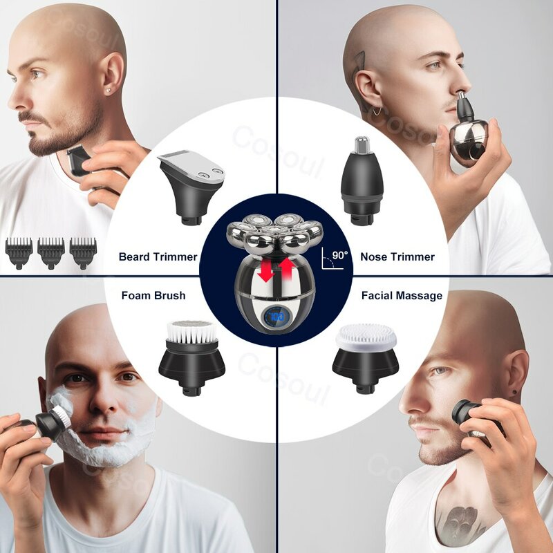 Shaver for Men Electric Shaver Bald Head Shaver 5 in 1 Hair Clipper for Bald Man Beard Trimmer Shaving Machine Bald Head Razor 7