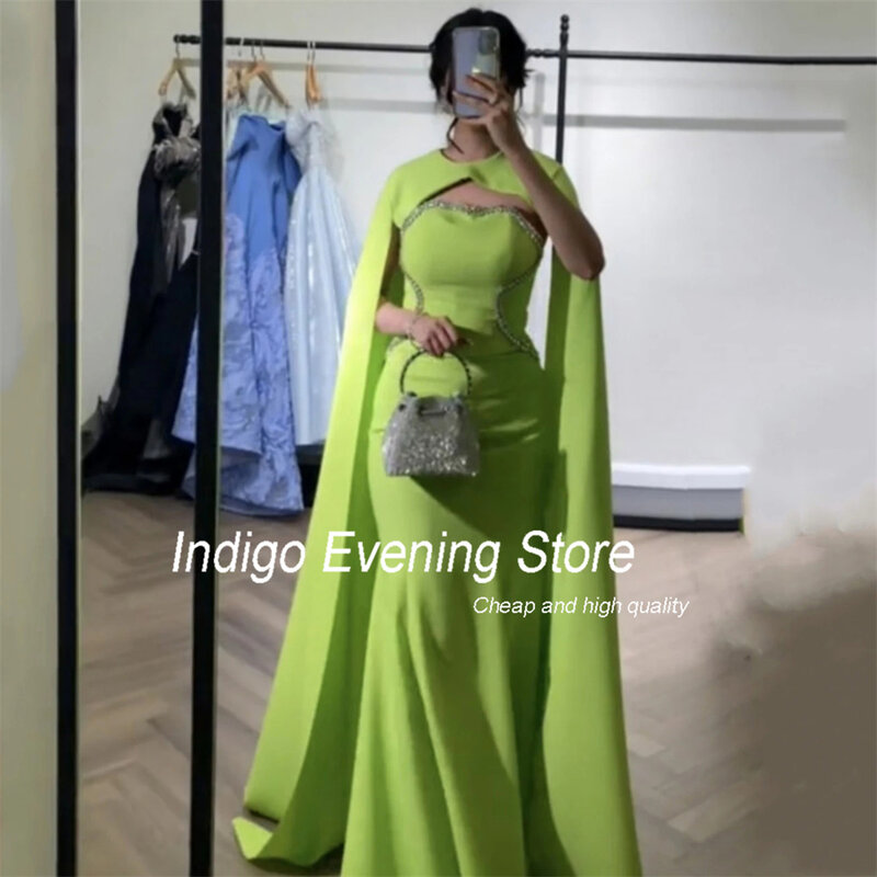 Indigo Prom Dress Mermaid Strapless Cloak Beading Floor-Length Satin Zipper Back 2024 Elegant Evening Gowns For Women فساتين الس