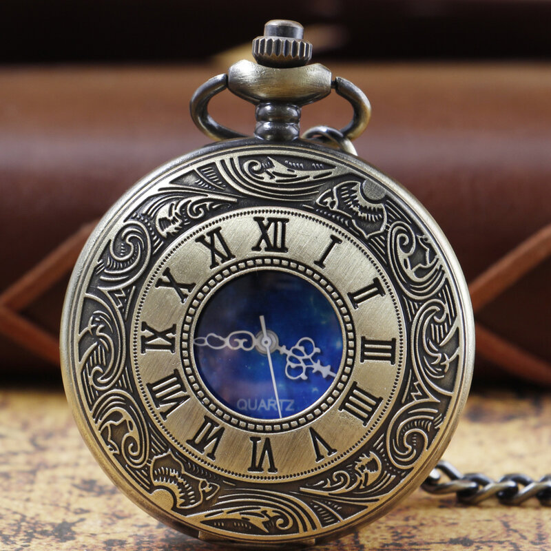 빈티지 로마 디지털 그라데이션 스타와 문 포켓 시계, 남성 유니섹스 30cm 허리 후크 체인 목걸이 쿼츠 시계 줄 시계