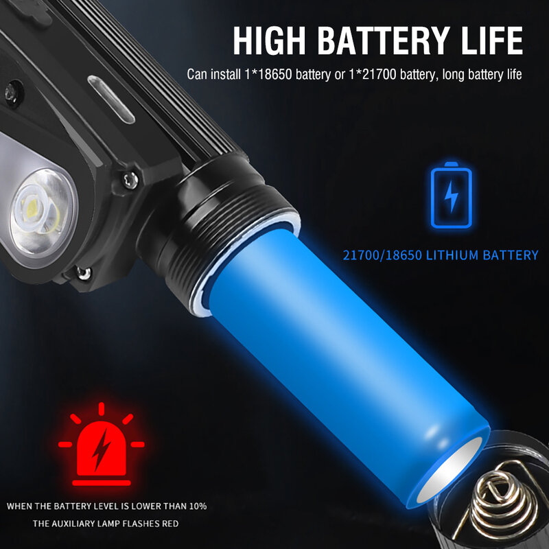 Faro recargusb faro recargable USB linterna LED de gran alcance modo 10 faro de detección alimentado por 18650 linterna de batería táctica XHP50 linterna de senderismo de pesca accesorio de caza nocturna focos de linte