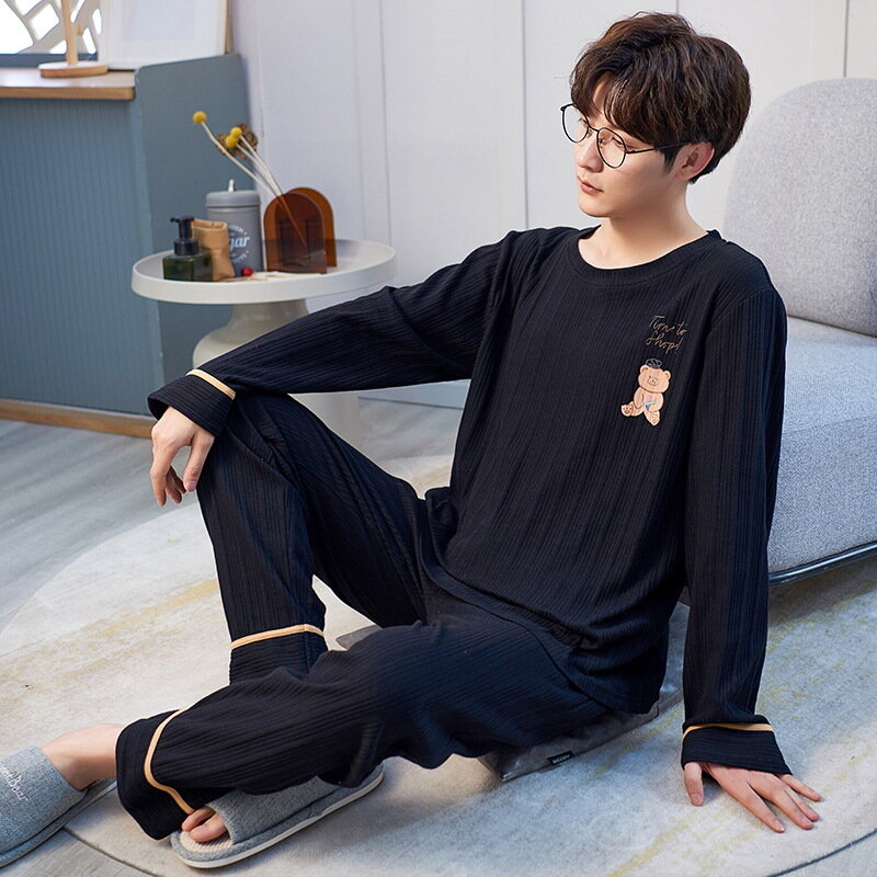 Pajamas Men's Spring Cotton Long-sleeved Two-piece Suit Plus Size Loose Youth Men's Casual Home Clothes