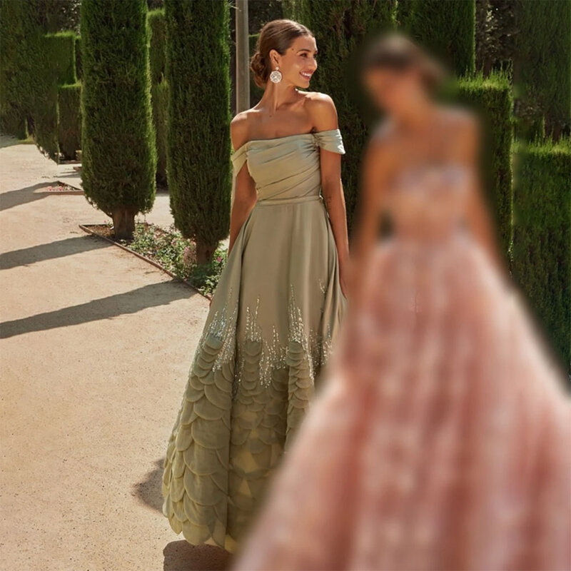 Платье ТРАПЕЦИЕВИДНОЕ с открытыми плечами, до щиколотки, без рукавов, для свадебной вечеринки, карамельных цветов, 2024