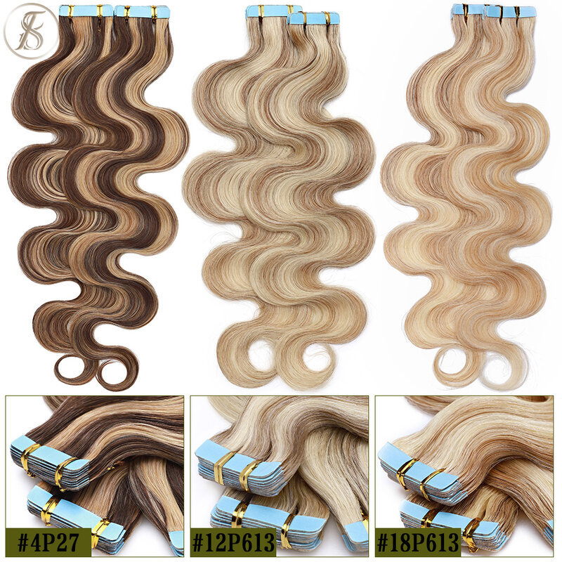 TESS 22-дюймовая волнистая лента для наращивания человеческих волос 2,5 искусственные натуральные волосы для наращивания двусторонние бесшовные Невидимые клейкие волосы для наращивания