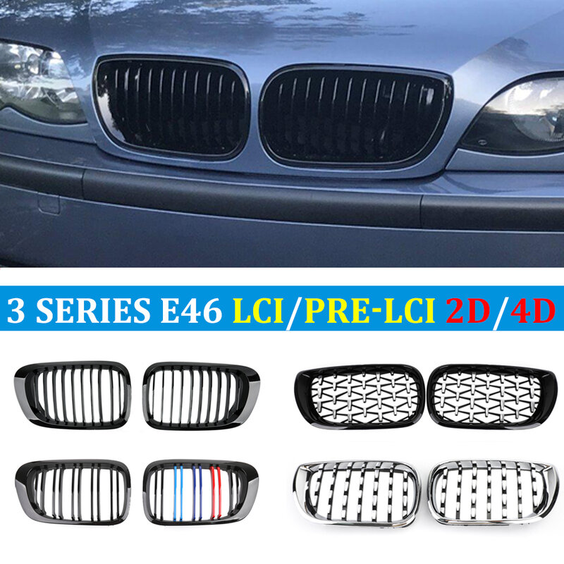 Grade preta do rim da frente do carro, Grill Facelift, 2 portas Coupe, 4 portas Sedan Tuning, BMW E46