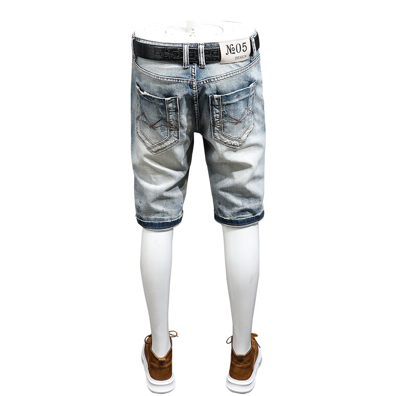 Pantaloncini di jeans strappati da uomo nostalgico retrò Slim Fit stile coreano Street Style alla moda raschiare personalità pantaloncini Casual All-Match