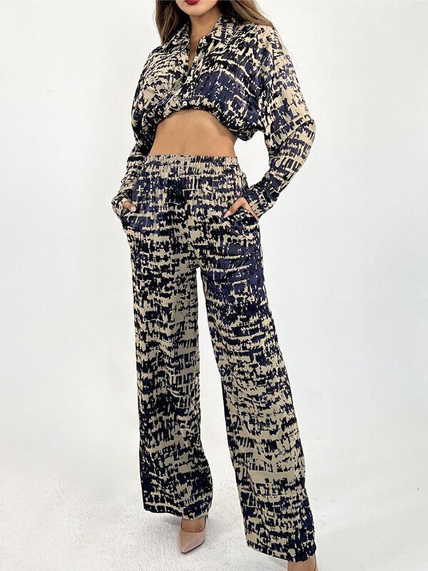 Marthaqiqi-Camisolas casuais de manga comprida, pijama feminino com gola virada para baixo, terno de pijama estampado, novo, primavera, 2022