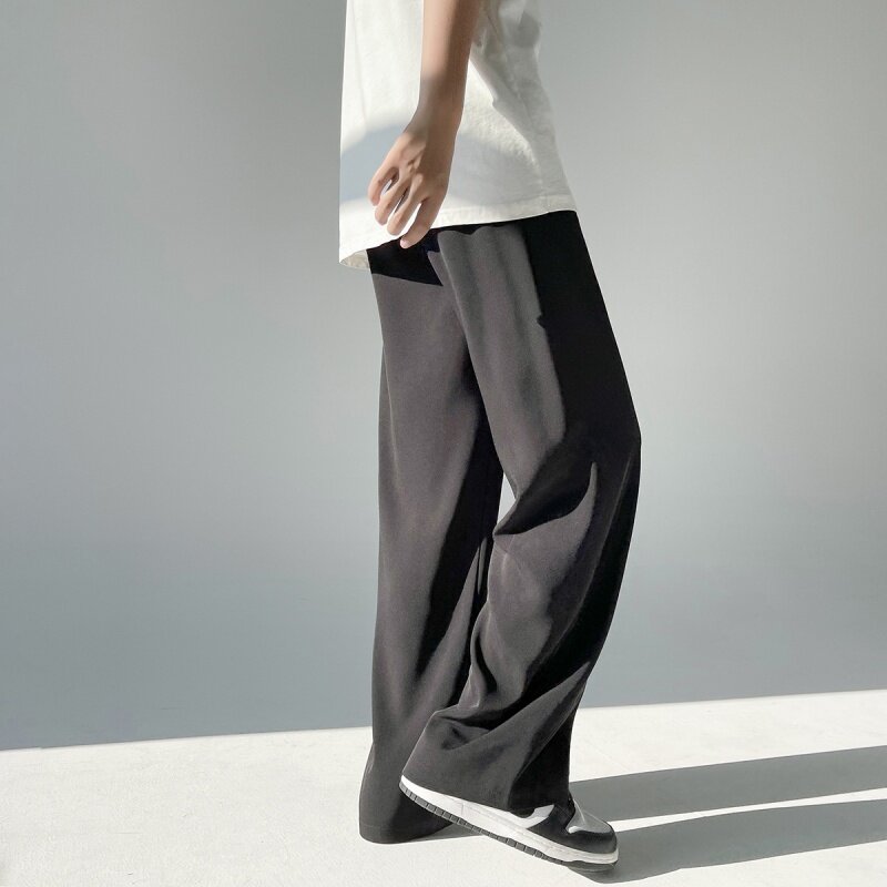 Pantalon d'été léger pour homme, coupe droite, ample, décontracté, en soie glacée, Version coréenne, pour Couple, nouvelle collection 2022